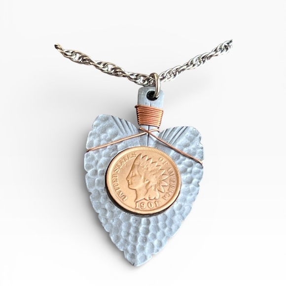 Vintage Ronte Of Hollywood 1901 Indian Head Penny Arrow Head Pendant Necklace - Picture 2 of 5